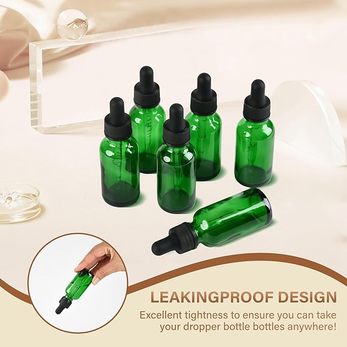 6 Pcs, 1oz Dropper Bottle, Green Glass Eye Dropper Bottle,Tincture Bottles with Dropper, Leak-Proof Design, Stronger Suction, for All Kinds of Mixed Liquids