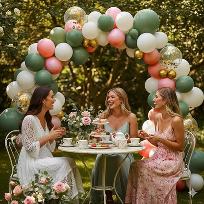 Sage Green and Dusty Pink Balloons, Retro Pink Muted Green White Gold Baby in - Image 5
