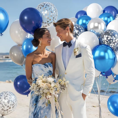 Navy Blue White Silver Balloons 50 Pcs 12 Inch | Wedding Bridal Shower - Image 2