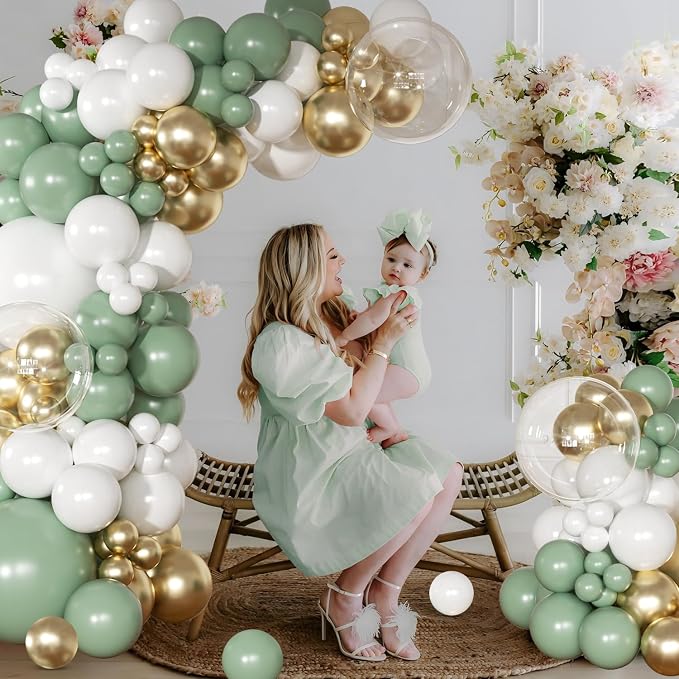 Sage Green Gold Balloon Arch Kit Green Balloon Garland Kit | 126 Pcs White - Image 2