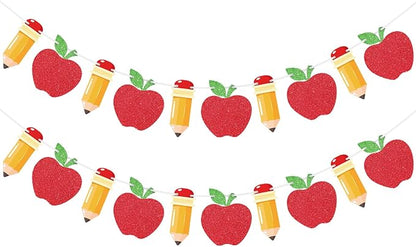 Hooqict 2 Pieces Back to School Pencil and Apple Banner Decorations Welcome by Hooqict