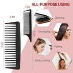 hair Brush Set for Afro America/African Hair, Textured 3a to 4c -Detangler Brush,9 row hair brush,Wide Tooth Comb,Rat Tail Comb (Black)