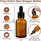 KEYWING 50 Pack 1/2oz Eye Dropper Bottles – 15ml Leakproof Amber Glass Bottles for Essential Oils, Tinctures, Hair Oils, Travel Liquids