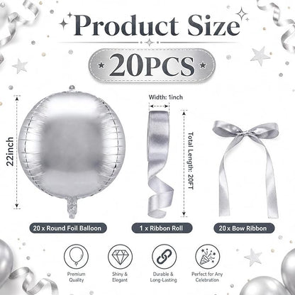 20 Pcs Metallic Silver Foil Balloons Giant 22 Inch 4d Round Metallic Balloons - Image 2