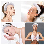 Zkptops Spa Headband for Washing Face Wristband Sponge Makeup Skincare Headband Bubble Soft Terry Cloth Hairband Christmas Birthday Gift for Women Girls Fashion Puffy Non Slip Thick Headwear (White)