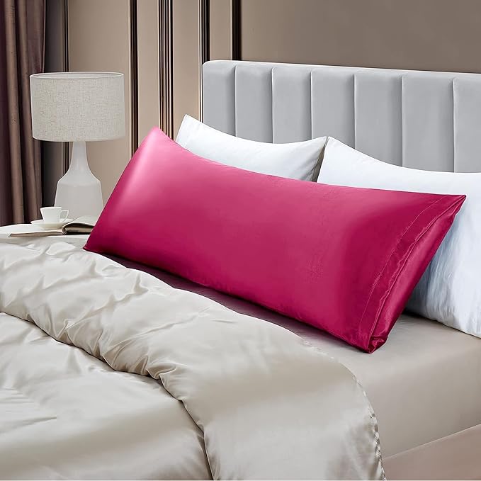 Aormenzy Satin Body Pillow Cover Set of 2, 20x54 Inches Hot Pink Body Pillow Case for Adults, Silky Soft & Cooling Body Pillow Pillowcase with Envelope Closure