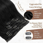 Ve Sunny Human Hair Clip in Extensions Black Clip in Hair Extensions Clip in Extensions Real Human Hair 24inch Long Straight Hair Like Your Own Hair 7pcs 120g