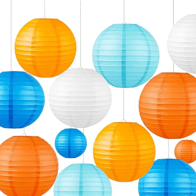 Blue & Orange Paper Lanterns Set by AimtoHome