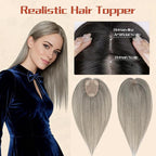 Rich Choices Human Hair Toppers for Women-100% Real Remy Hair Topper No Bang-Upgraded 150% Density 9 * 12CM Lace Base-Clip in Hairs Topper for Thinning Hairs-10Inch #G3 Salt and Pepper Grey