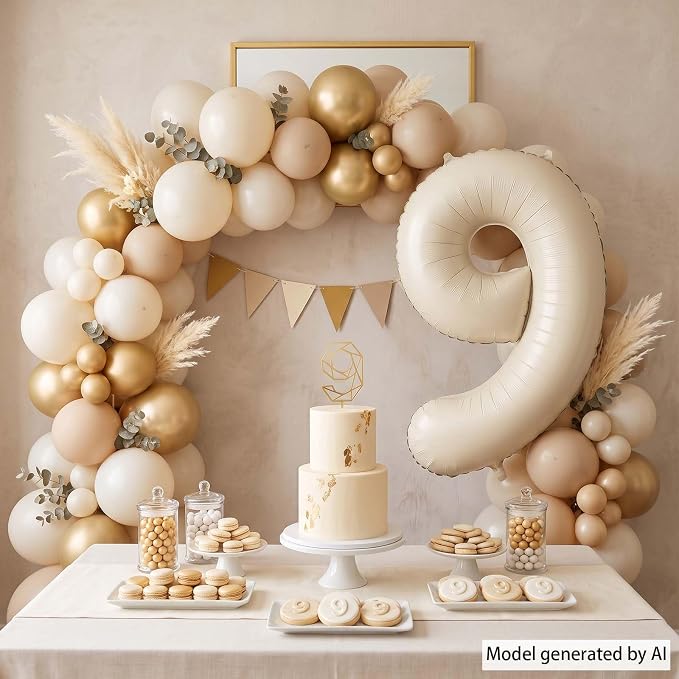 Cream Number 9 Balloon 40 Inch, Foil Numeral - Image 3