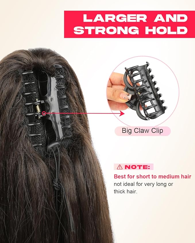 Ponytail Extension – 16” Claw Clip in Ponytail Hair Extensions Natural Soft Synthetic High Pony Tail Hairpieces for Women (Dark Brown with Highlights, 16 inch)
