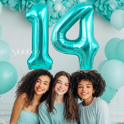 40 Inch Big Teal Blue Number 14 Foil 0-9 Mylar Helium Balloons | Large Digital - Image 3