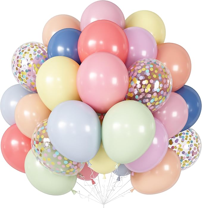Pastel Balloons 60pcs 12 Inch Macaron Pastel Pink Blue Yellow Mint Lavender by KAINSY