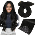 Moresoo Clip in Hair Extensions Seamless Human Hair Clip ins Natural Black for Daily Use Invisible Pure Weft for Women Long And Straight Can Style And Curl 120g/7pcs 22in