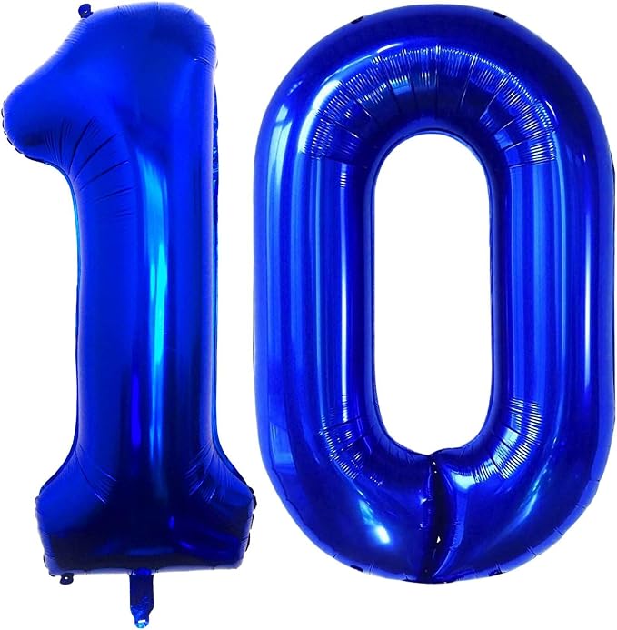 Navy Blue 10 Number Balloons, 40 Inch Giant Number 10 Balloons Foil Mylar by Lovoir