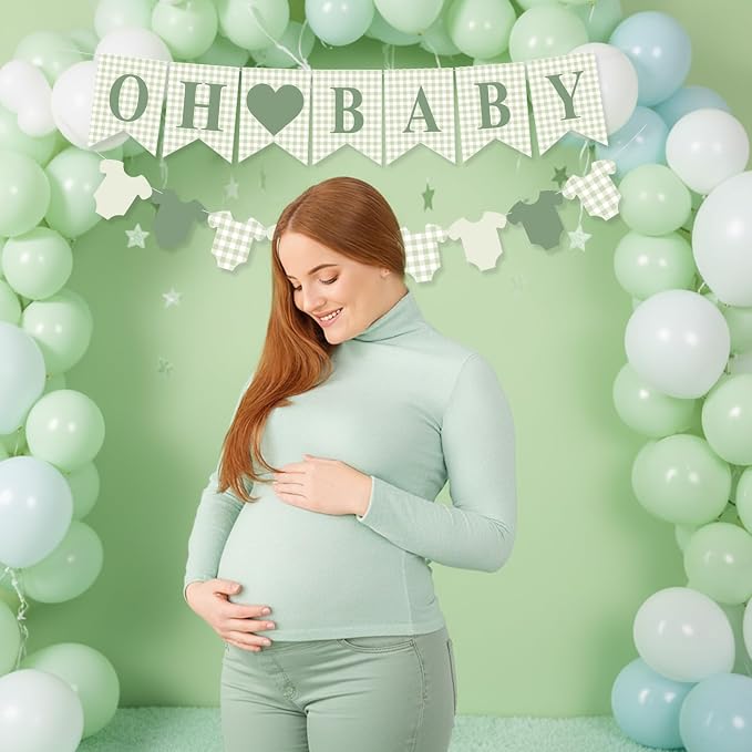 Hahafelt 1 Pcs Green Gingham Baby Banner - Image 3