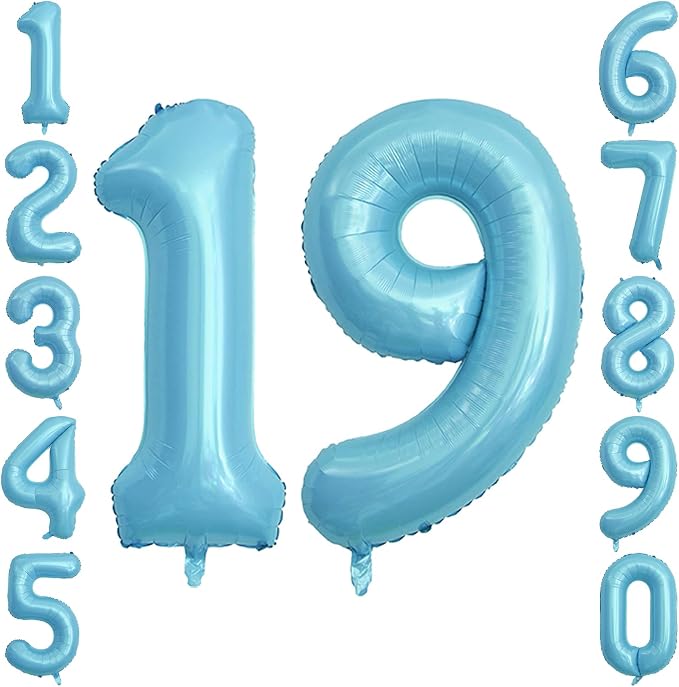 Pearlescent Blue Number 19 Balloon 40 Inch, Giant Light Blue Mylar Foil 19th by Unknown