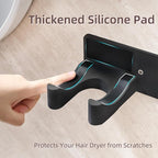 Hair Dryer Holder Wall Mounted, Hair Dryer Organizer Self Adhesive Compatible with Dyson Blow Dryer Holder Aluminum BlowDryer Holder Wall Mounted for Bathroom Black