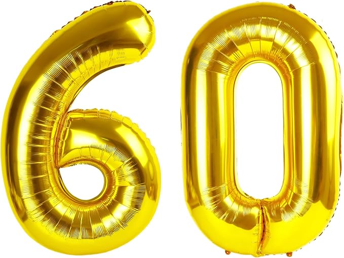 60 Balloon - Gold Birthday Number Balloons, 40 Inch Decorations Men Women | by ALPHADELTAPI