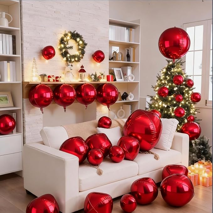 12Pcs Red Round Balloons Foil, Big Metallic Red Foil Balloons Helium - Image 7