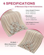 Moresoo Clip in Hair Extensions Remy Double Weft Human Hair Clip in Extensions Straight Hair Extensions for Women Ash Blonde Highlight with Blonde 7pcs 120g 24inch