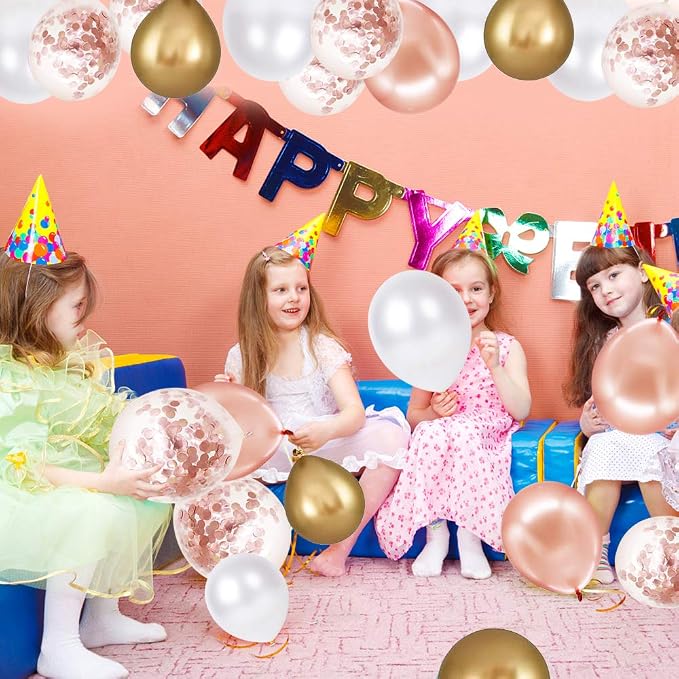 Rose Gold Confetti Latex Balloons, 60 Pack White Balloons 12 Inch - Image 5