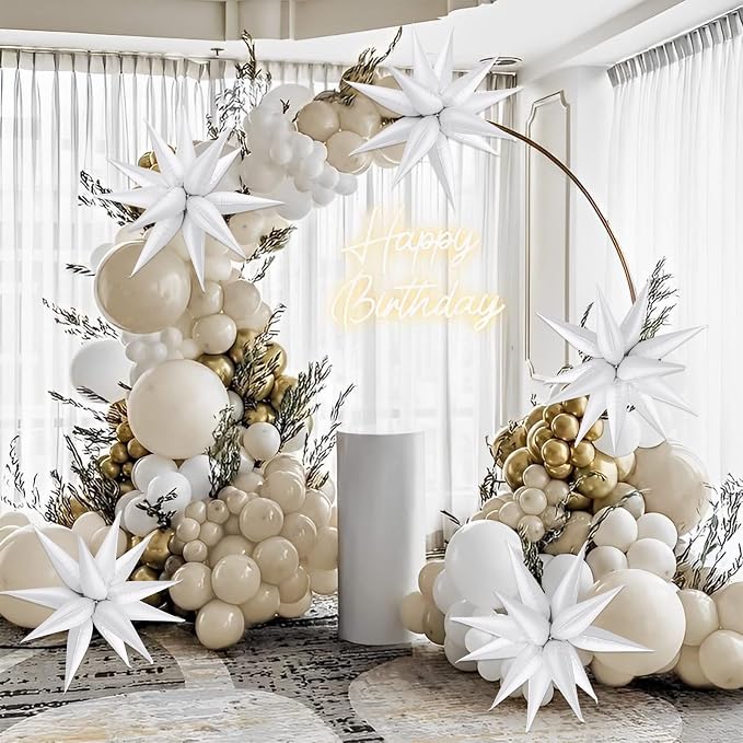 Star Foil Balloons 12 Point Cone Explosion Star Foil Balloons | 60 Pcs White - Image 2