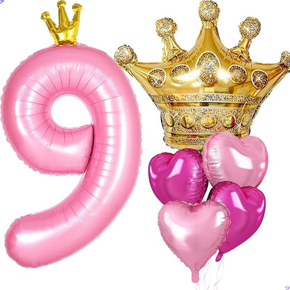 Princess 9th Birthday Party Decorations, 40 inch Large Pink Crown 9 Balloon by Unknown