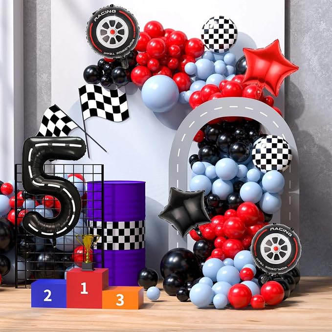 Race Car Balloons, 40 Inch Racetrack Number 5 Balloon, Big Number Balloons Black - Image 4