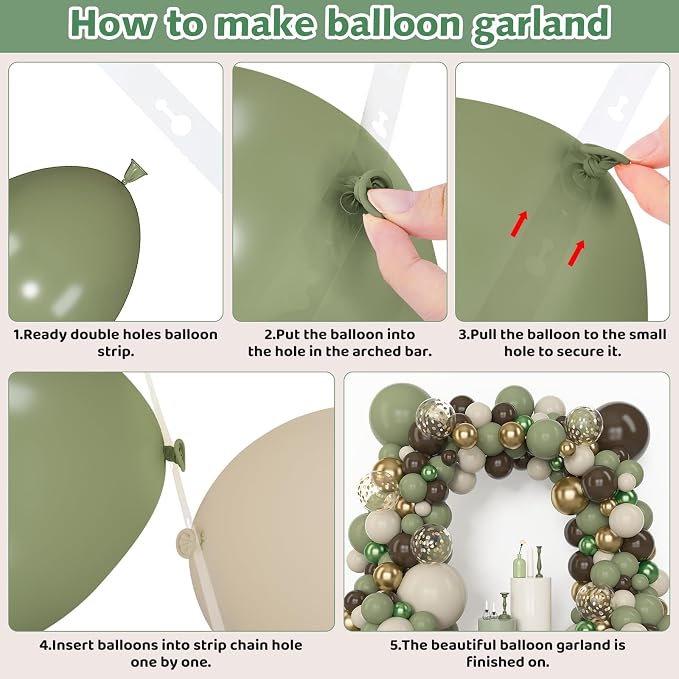 Amandir 153pcs Sage Green Brown Balloons Arch Garland Kit Different Sizes | 18 - Image 5