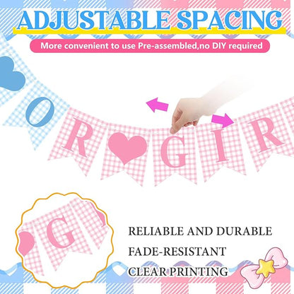 Hahafelt 1 Pcs Blue Pink Gingham Boy or Girl Clothesline Bodysuit Banner - Image 3