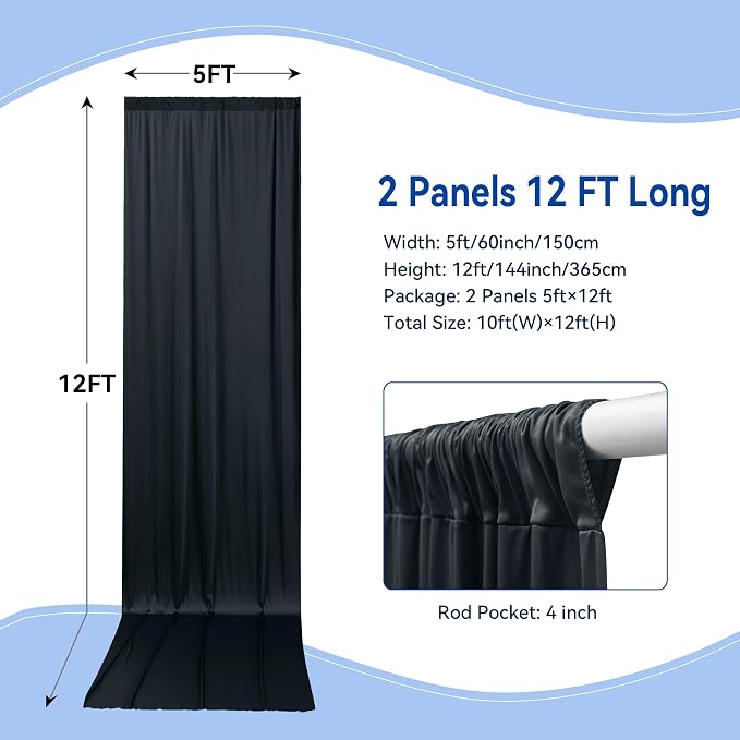 10ftx12ft Wrinkle Free Black Backdrop Curtain - Image 4