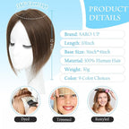 Hair Toppers for Women Real Human Hair Toppers for Women with Thinning Hair pieces with No Bangs 3 * 4Inch Hand-Tied Invisible Upgrade Swiss Base 10Inch Topper(Medium Brown)