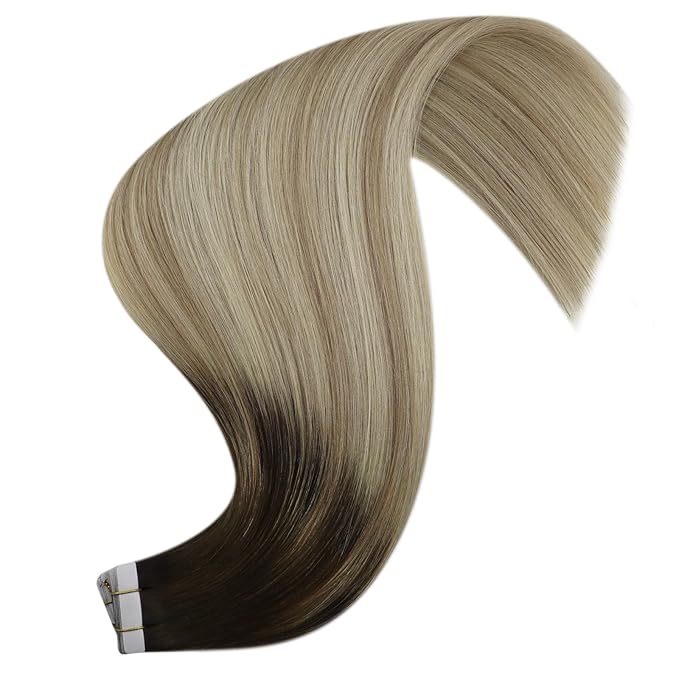 YoungSee Ombre Tape in Hair Extensions Human Hair 20 Inch Tape ins Human Hair Extension Balayage Dark Brown to Blonde with Brown Tape-in Extensions Real Hair Adding Hair Volume 20pcs 50g