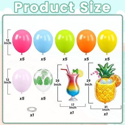 Tropical Balloons, 12 Inch Blue Hot Pink Yellow Orange Green Pink Balloons - Image 2