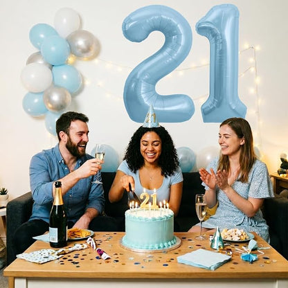 TONIFUL 40 Inch Pastel Blue Number 2 and 1 Foil Balloons Large Baby Blue Mylar - Image 5