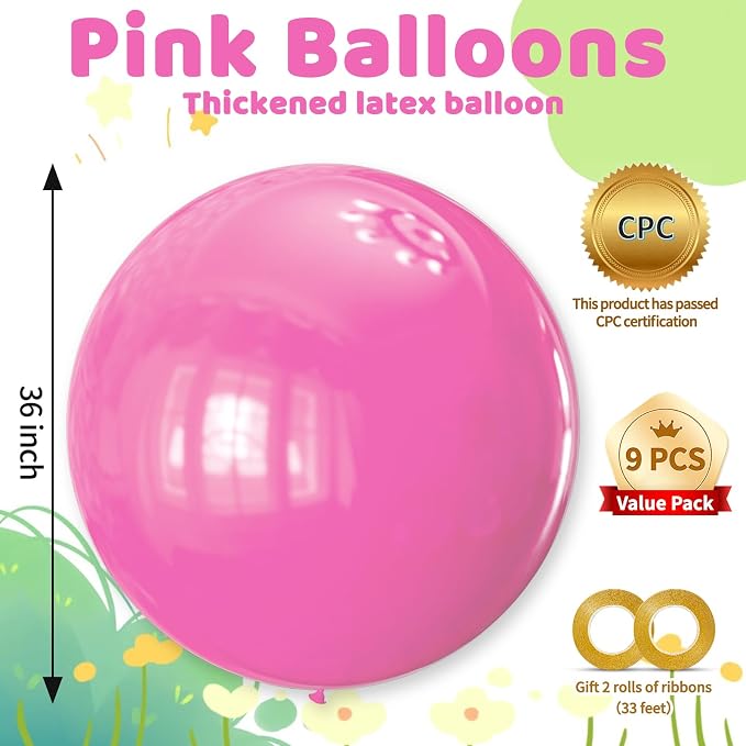 Pink Balloons 9pcs 36 Inch Extra Large Big Jumbo Giant Matte Pink Balloons - Image 2