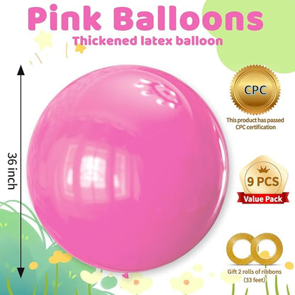Pink Balloons 9pcs 36 Inch Extra Large Big Jumbo Giant Matte Pink Balloons - Image 2