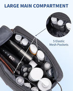 WANDF Toiletry Bag for Men Travel Toiletry Organizer Canvas and Leather Dopp Kit Water-Resistant Shaving Bag for Travel Accessories (Grey, Large)