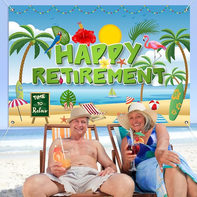 Hawaiian Retirement Party Decorations, Happy Retirement Banner Backdrop | Large - Image 5