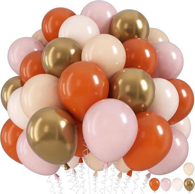 Fall Balloons, Burnt Orange Pink Gold White Balloons by Froova