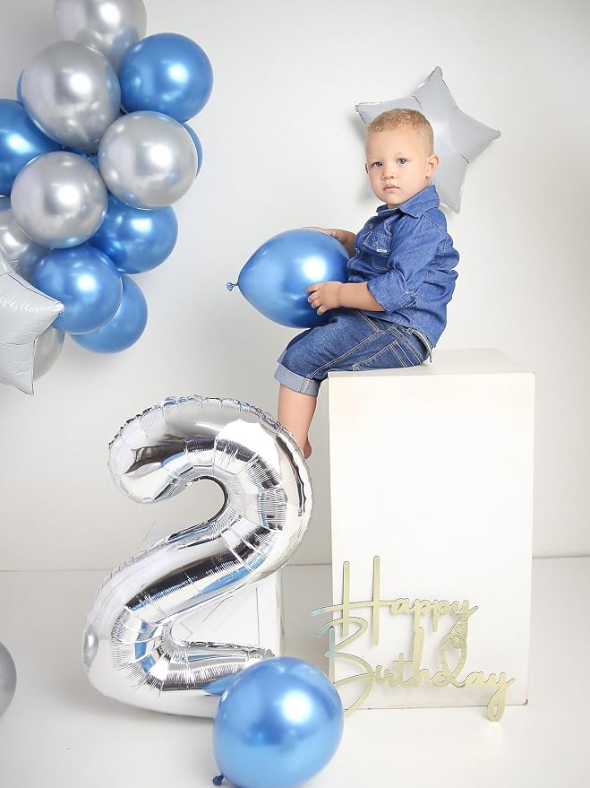 2 Balloon - Silver Birthday Number Balloons, 40 Inch Decorations Men Women | - Image 7