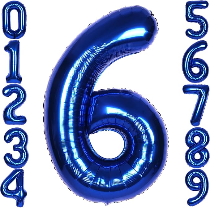 40 Inch Navy Blue Big Number 6 Balloon 0-9 Large Helium | Royal Blue 6th Foil by SULALABOO