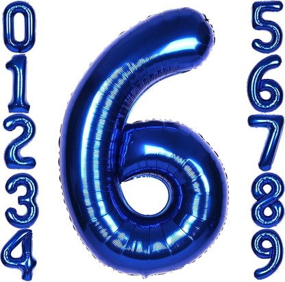 40 Inch Navy Blue Big Number 6 Balloon 0-9 Large Helium | Royal Blue 6th Foil by SULALABOO
