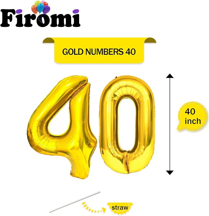FIROMI 40 Number Balloons Gold Big Foil Mylar 40th Balloon Numbers 40-inch | - Image 2