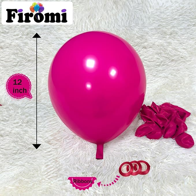 Firomi Hot Pink Latex Balloons 12-inch 100 Pack | Big Helium Round Magenta - Image 2
