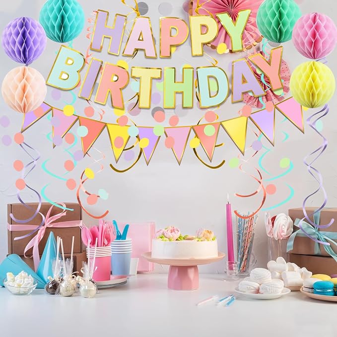 Fecedy Macaron Superlarge Alphabet Happy Birthday Banner Colorful Flag Bunting - Image 6