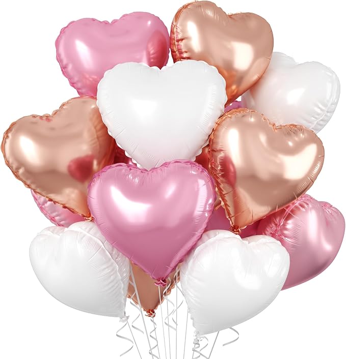 Rose Gold Heart Balloons, 18 Inch Rose Gold and White Foil Balloons Helium by BIAPIAN