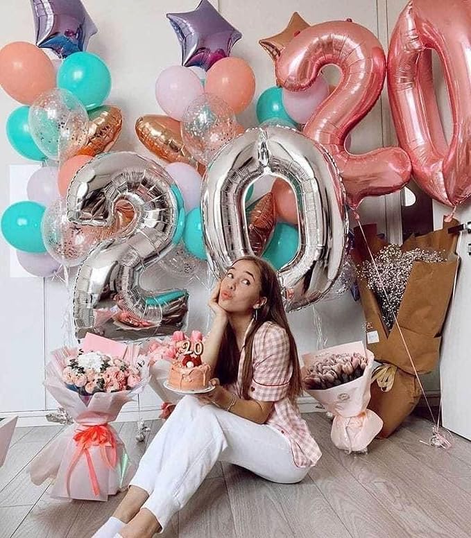 40 Inch Rose Gold 20 Number Balloons Giant 20 Balloons Rose Gold Birthday 20 - Image 4