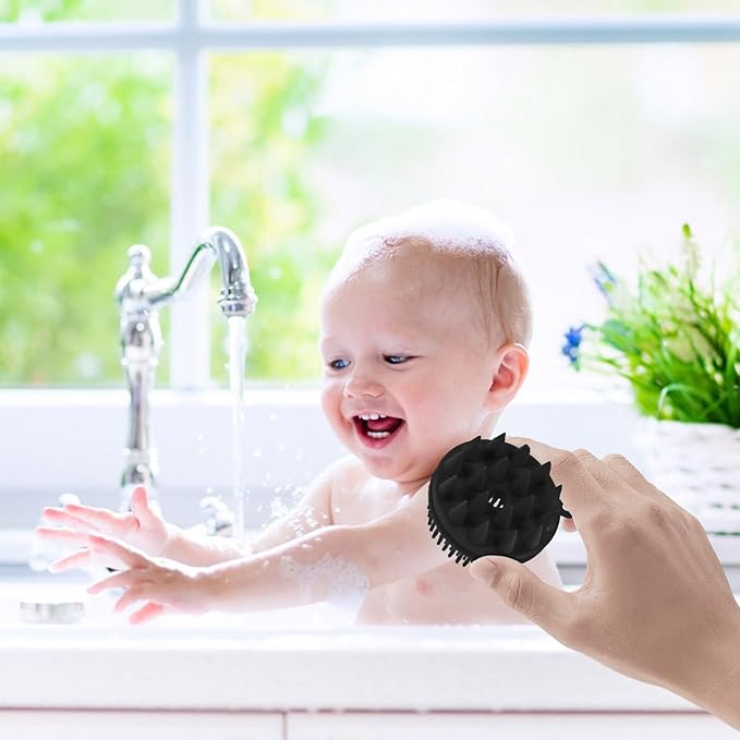 Silicone Bathing Brush and Massage Shampoo Brush for, 1pcs Black Silicone Scalp Scrubber Body Scrubber for Gentle Bathing and Hair Care